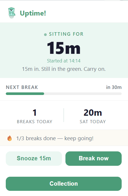 Uptime! Chrome extension in action